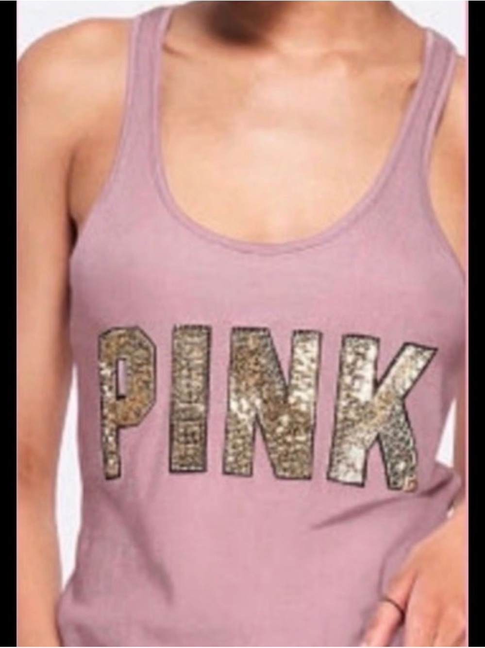 PINK Victoria's Secret Dusty Mauve Tank with Embroidered Logo Detail